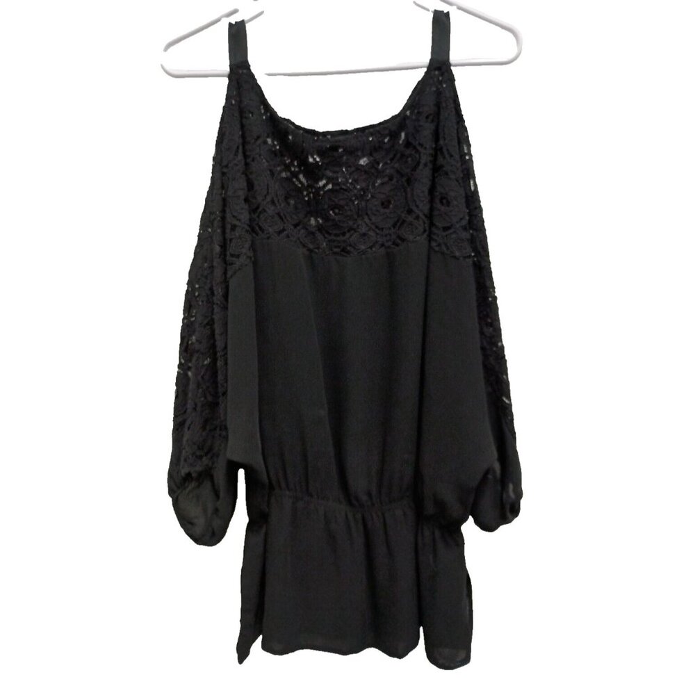 Vintage Kay Celine Womens Top Large Black Lace Cold Shoulder Whimsygoth BOHO